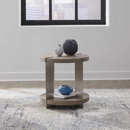 Liberty Furniture Harlow Living Room Round End Table - Sandstone & Satin Nickel