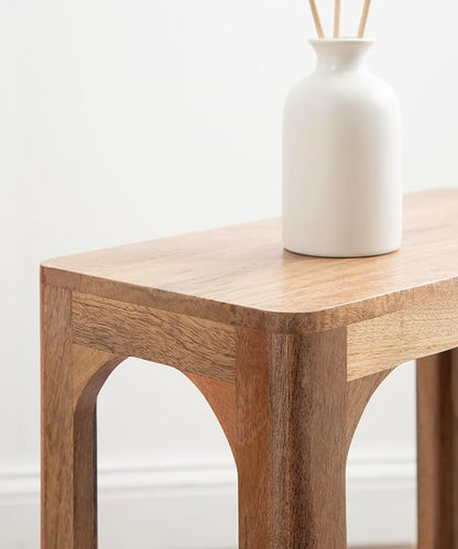 Kate and Laurel Dahl Modern Slatted Wooden Slim Side Table