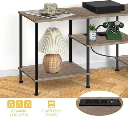 50 Inch TV Stand with Power Outlet Small Entertainment Center with Storage 3 Tier TV Consoles for Living Room Bedroom Office, Farmhouse TV Media Console Table for 50 43 40 32 Inch TV, Rustic Grey
