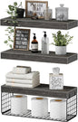 QEEIG Bathroom Shelves Over Toilet - Wall Mounted Floating Shelves Toilet Paper Storage Small Farmhouse Decor Shelf 16 inch Set of 3, Grey (019-GY3)