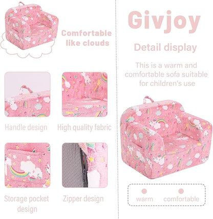 Toddler Chair Plush Kids Couch, Comfy Kids Sofa Toddler Lounger Chair for Bedroom, Convertible Toddler Couch for Girls and Boys, Reading Chair for Kids