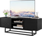 HAIOOU TV Stand for 50 55 Inch TV, Modern TV Console Small Entertainment Center with Sturdy Metal Base, Push-to-Open Doors and Soft-Close Hinges for Living Room, Bedroom - Wood Grain Black