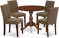 East West Furniture DMAB5-MAH-18 5 Piece Modern Dining Table Set Includes a Round Wooden Table with Dropleaf and 4 Coffee Linen Fabric Upholstered Chairs, 42x42 Inch, Mahogany