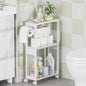 AmazerBath White Toilet Paper Holder Storage - 3 Tier Bamboo Mobile Storage Shelf, Small Bathroom Rolling Storage Cabinet Corner, Thin Shelf for Narrow Spaces on Wheels, Slim Bathroom Organizer, White
