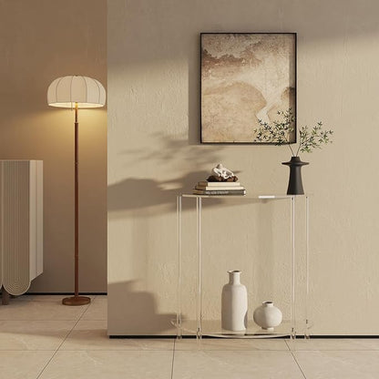 Acrylic Console Table, 2-Tier Half Moon Sofa Couch Table with Storage Shelf, 29.53" Narrow Entryway Table for Bedroom, Living Room, Foyer, Hallway (Clear)