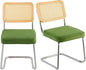 VEVOR Rattan Dining Chairs Set of 2, Mid Century Modern Dining Chair, Upholstered Velvet Accent Chair with Rattan Back, Retro Dining Room Kitchen Chair for Living Room, Bedroom (18.1 Inch)
