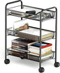 3 Tier Rolling Cart, Mesh Wire Utility Carts, Metal Storage Shelf with Wheels & 4 Side Hooks, for Laundry Room Organization, Kitchen, Living Room, Bathroom, Pantry, Dorm & Under Desk Storage