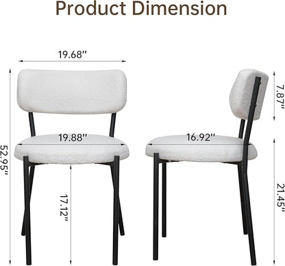 AWQM Dining Chairs Set of 2, Mid-Century Modern Kitchen Dining Room Chairs, Boucle Dining Chairs with Black Metal Legs for Kitchen, Living Room, White