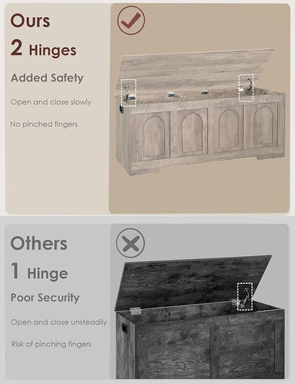 DINZI LVJ Storage Chest, 47.2”Wooden Storage Box with 2 Safety Hinges, Entryway Storage Bench with Flip-Top, Large Trunk for Living Room, Bedroom, Easy Assembly, Greige
