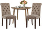 COLAMY 3-Piece Extendable Dining Table Set for 2, 36" Kitchen Round Wood Table with 2 Tufted Dining Room Chairs,Light Brown/Taupe