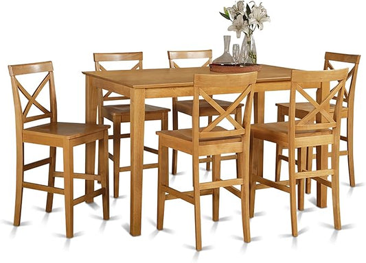East West Furniture CAPU7H-OAK-W 7 Piece Kitchen Counter Height Dining Table Set Consist of a Rectangle Dining Room Table and 6 Wooden Seat Chairs, 36x60 Inch, Oak
