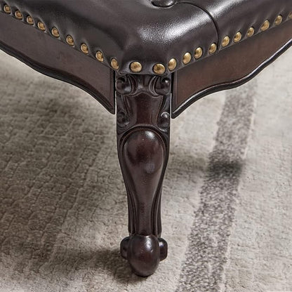 Foot Stool Ottoman with Microfiber Leather Cushion Footrest Sofa Stool for Hallway, Foyer, Living Room, Bedroom, Simple Assembly (Dark Brown)