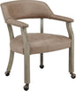 LEEMTORIG Large Dining Chairs with Casters and Arms, Rolling Dining Chairs with Wheels, Solid Wood Boss Caption's Chairs, 26" D x 25.2" W x 31.5" H, Grey Legs & Yellowish Brown Fabric SY-1318-LT