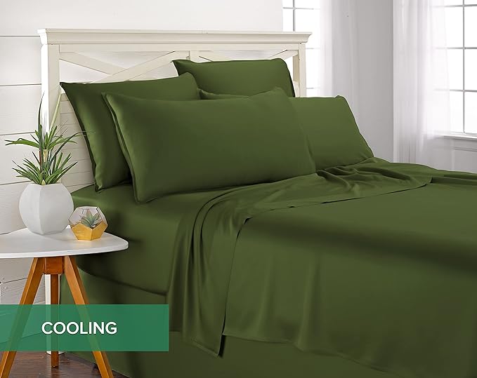 King Sheets by Pure Bamboo, Genuine 100% Organic Viscose Derived from Bamboo Bed Sheet Set, Luxuriously Soft & Cooling, Double Stitching, Lifetime Quality Promise (King, Pesto)