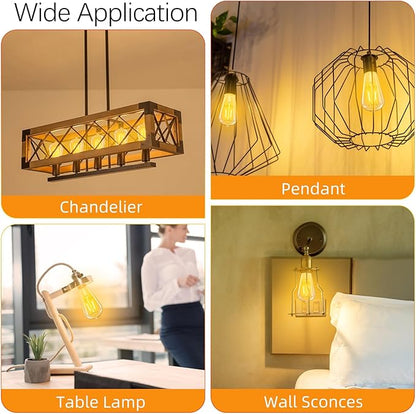 LED Edison Bulbs Dimmable, E26 Bulb 60 watt Equivalent, Soft White 2700K, ST58 Vintage Light Bulbs, 90+ CRI, 6W 600LM, E26 Medium Base, Clear Glass, 10 Pack