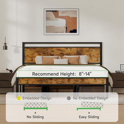 Z-hom Upgraded King Size Bed Frame, Heavy Duty Metal Sturdy King Bed Frame with Modern Wood Headboard & Footboard, Stable Platform Bed Furniture Bed Storage, No Noise, No Box Springs, Vintage Brown