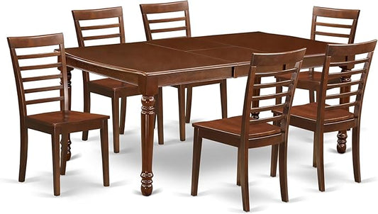 East West Furniture DOML7-MAH-W 7 Piece Dining Set Consist of a Rectangle Dining Room Table with Butterfly Leaf and 6 Wood Seat Chairs, 42x78 Inch, Mahogany