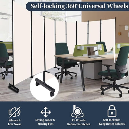 Room Divider Folding Privacy Screens with Lockable Wheels, 176'' Fabric Partition Room Dividers Freestanding Room Divider Panel for Room Separation, Wall Divider for Home Office Bedroom Studio Decor
