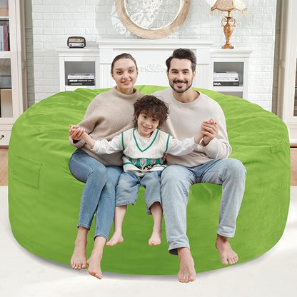 5FT Bean Bag Chair, Large Bean Bag Chairs with Memory Foam Filled, Fluffy Beanbag Sofa with Dutch Velvet Cover, Round BeanBag Chairs for Living Room, Playroom - Lime