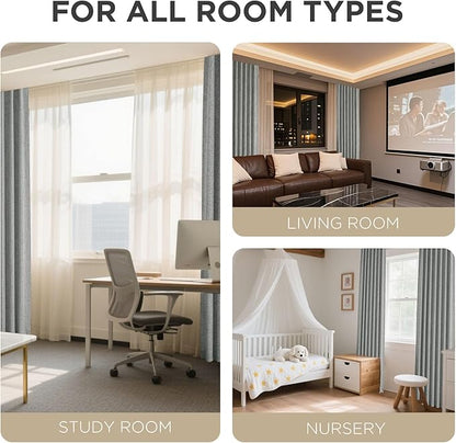 Joydeco 100% Blackout Curtains for Bedroom - Natural Linen Curtains 37" W x 63" L Long, Thermal Insulated 2 Panels Light Grey. Room Darkening Light Blocking Drapes for Living Room