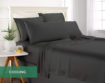 Split King Sheets by Pure Bamboo, Genuine 100% Organic Viscose Derived from Bamboo Bed Sheet Set, Soft & Cooling, Double Stitching *Not for Split Top (Split King, Charcoal)