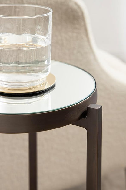 Kate and Laurel Aguilar Modern Mirrored Round Drink Table, 9 x 9 x 23, Bronze, Metal Accent Table with Mirrored Tabletop for Use as Small Plant Stand