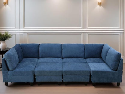 U Shaped Sectional Couch, Convertible Modular Sectional Sofa with Ottomans, 8 Seat Comfy Corner U Shaped Couch Lounge Modern Modular Couches for Living Room Apartment, Blue