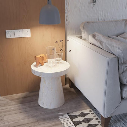 PEMAR Mother of Pearl Pedestal Side Table Modern Mushroom Minimalist Drink Accent End Table for Small Space, Bedside for Bedroom, Living Room, Hallway (White & Cream Sunlight)