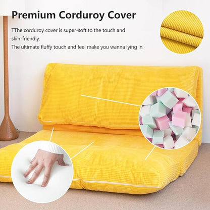 N&V Folding Matress Sofa Bean Bag Bed, Foam Filling Folding Matress Sofa, Includes Removable and Machine Washable Cover, Soft Premium Corduroy (Large, Tuscany)