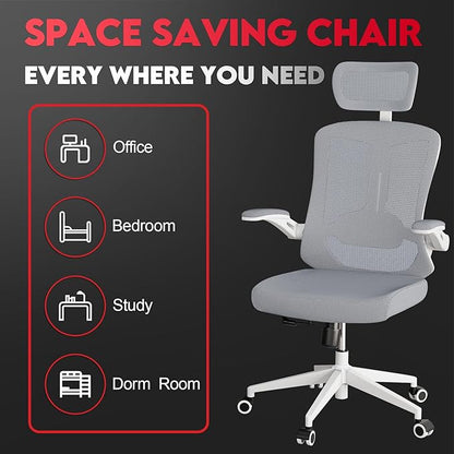 Ergonomic Office Chair - 400LB Comfy Desk Chairs with Headrest and Back Support, Heavy Duty Mesh Computer Chair with Wheels and Arms for Home Office, Study, Bedroom and College Dorm (Grey)