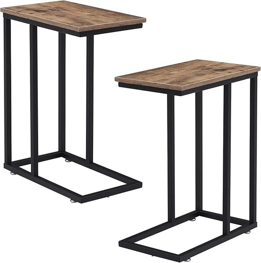 VECELO C Shaped End Side Table for Sofa Couch and Bed Snack TV Tray for Living Room Bedroom, 2 Set, Grey