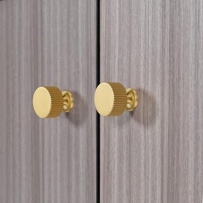 SALISENG- 5 Pack Solid Brass Kitchen Cabinet Knobs,Matt Gold Drawer Pulls, 1-1/10 Inch 28mm Diameter, Modern Furniture Handles for Cupboard Wardrobe (BOURGUE)