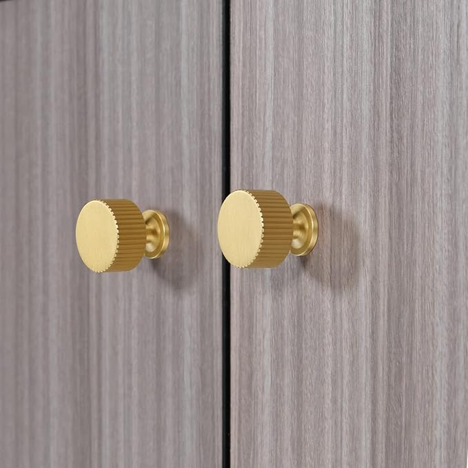 Solid Brass Cabinet Knob - Brush Gold Dresser Drawer Knob 2 Pack, Brass Handles for Bathroom Bedroom Closet Wardrobe,Furniture Hardware pulls