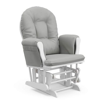 Storkcraft Premium Hoop Glider & Ottoman (White/Light Gray) — GREENGUARD Gold Certified Nursery Glider, Solid Wood Craftsmanship, Smooth-Gliding Nursery Chair and Ottoman, Award-Winning