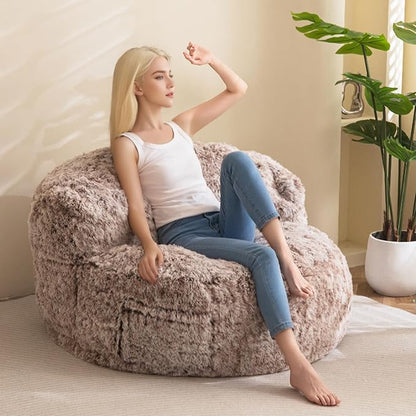 BYBYME Giant Bean Bag Chair, Faux Fur Bean Bag Couch with Filler Large Living Room Bean Bag Chairs for Adults, Big Lazy Sofa Accent Chair with Pocket Floor Chair