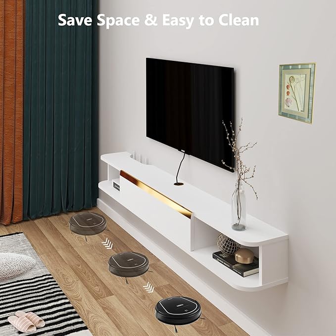 Floating TV Stand, 71'' Wall Mounted Entertainment Center TV Media Console, Floating Shelves with Door, Floating TV Cabinet Large Storage TV Bench for Living Room (White, 70.86IN)