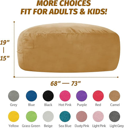 7FT Bean Bag Chair with Ultra Soft Velvet Cover Bean Bag Sofa with Memory Foam Bean Bag Chairs with Large Size Lazy Sofa for Dorm Office Living Room Bedroom Camel 7'