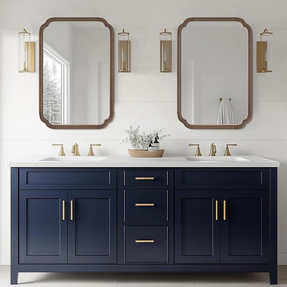 WallBeyond Wood Bathroom Mirror for Wall Mounted with Rounded Corner Wood Frame for Entryway, Living Room or Bedroom Home Decor Vertical or Horizontal Hanging [24" x 36" Walnut Color]