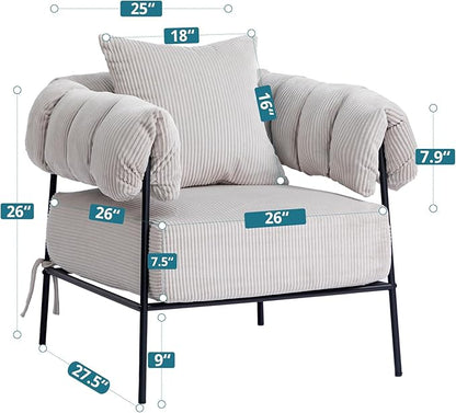 HollyHOME Modern Velvet Accent Chair, Upholstered Comfy Reading Chair, Fabric Large Lazy Arm Chair with Soft Cushion, Metal Frame Lounge Sofa Chair for Living Room, Bedroom, Balcony, Grey