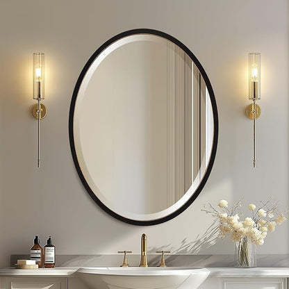 OVALCREST - Oval Wooden Beveled Wall Mirror for Home Decor, Bathroom, Vanity, Bedroom, Living Room, Hallway - London Style (Rubbed Black) 23.1 x 29.1