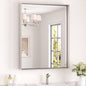 Keonjinn Brushed Nickel Bathroom Mirror for Wall 28 x 36 in, Rectangular Metal Framed Silver Mirror for Vanity Square Corner Aluminum Alloy Rectangle Modern Mirror for Over Sink(Horizontal/Vertical)