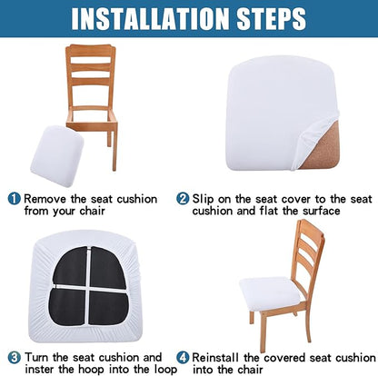 Smiry Velvet Seat Covers for Dining Room Chair Set of 6, Stretch Fit Removable Washable Chair Seat Cushion Protector Slipcovers with Ties, White