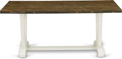 East West Furniture V077EN206-9 9 Piece Modern Dining Table Set Includes a Rectangle Wooden Table with V-Legs and 8 Dark Shitake Linen Fabric Parsons Dining Chairs, 40x72 Inch, Multi-Color