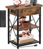 Narrow End Table with Charging Station, Side Table with 3 USB Ports and 2 AC Outlets, Flip Top End Table with Storage, Nightstand with Drawer, Side Tables Living Room, Bedroom, Brown