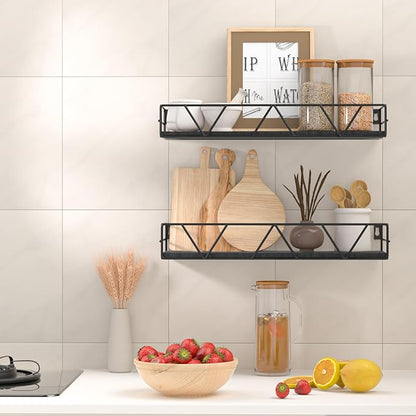 Floating Shelves Set of 3, Home Wood Wall Shelf, Farmhouse Shelf for Bedroom, Wall Mounted Floating Shelf for Living Room, Bedroom, Bathroom, Kitchen, Office (Black 2)