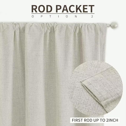 Joydeco Natural Linen Curtains 108 inch Length 2 Panels Set Burg 100% Blackout Patio Door Curtain Room Darkening Sliding Door Curtains Thermal Insulated Back tab Rod Pocket(105x108 inch, Light Beige)