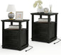 Vipbear Farmhouse Nightstand 18" Dark Gray End Table with Charging Station & 2 Drawers, Rustic Bedside Table with Storage Shelf for Bedroom, Living Room,18.1" D x 18.1" W x 24.2" H, Set of 2