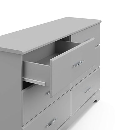 Storkcraft Brookside 6-Drawer Dresser (Pebble Gray) – GREENGUARD Gold Certified, Nursery & Kids Storage, Nursery Essentials, Kids Room Storage, Durable Bedroom Dresser