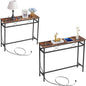 VECELO 39.4In Narrow Sofa/Console Table with Charging Station & Power Outlet and USB Ports, for Entryway, Living Room, Office, Industrial, Metal Frame, 2 Pack, Rustic Brown