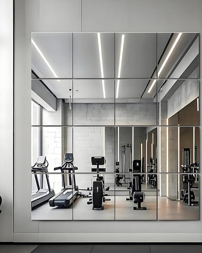 14" x 12" Glass Wall Mirror Tiles for Wall, Frameless Full Length Mirrors Wall Mounted for Home Gym Mirror Yoga Bedroom Dancing Studio Dressing Room (16PCS)